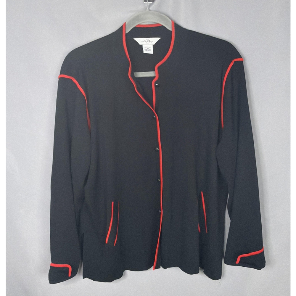 Ming‎ Wang Cardigan Sweater Womens 3X Black Red Trim Button Front Career